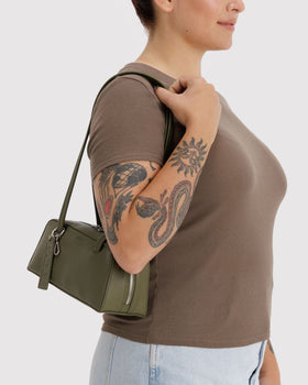 Small Recycled Leather Bowler Bag - Loden