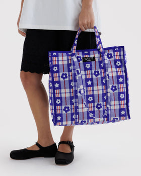 Large Nylon Market Bag - Market Plaid Blue - Everyday Pick