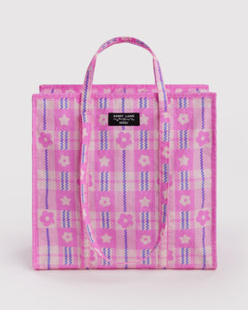 Large Nylon Market Bag - Market Plaid Pink