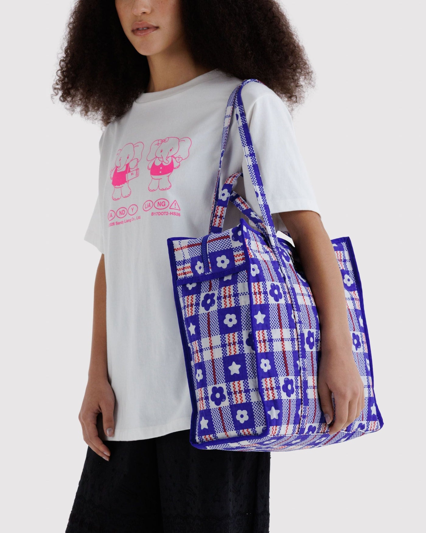 Large Nylon Market Bag - Market Plaid Blue - Everyday Pick
