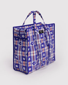 Large Nylon Market Bag - Market Plaid Blue - Everyday Pick