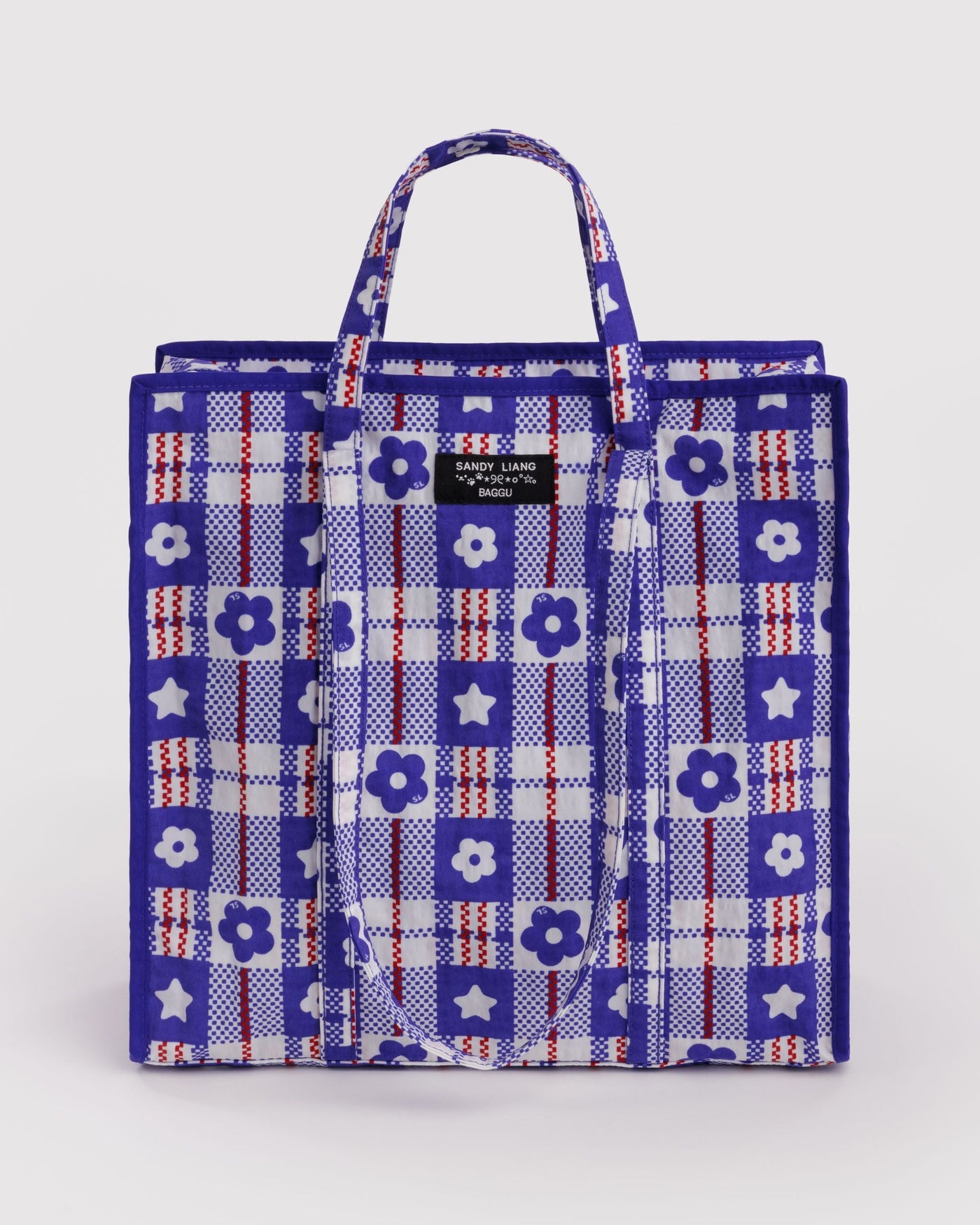 Large Nylon Market Bag - Market Plaid Blue - Everyday Pick