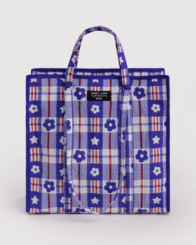 Large Nylon Market Bag - Market Plaid Blue - Everyday Pick